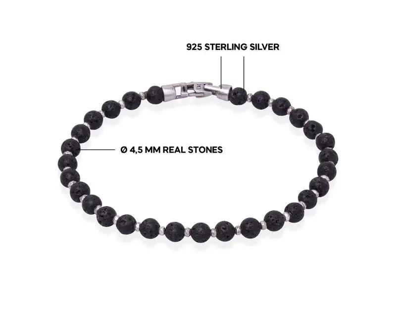 LAVA BEADED SILVER BRACELET Prata Jewlz