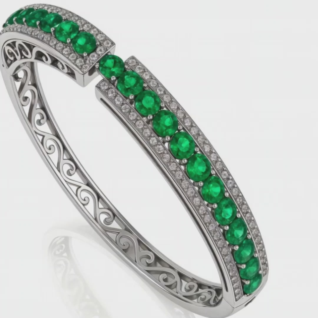 EMERALD BLOOM SILVER BANGLE